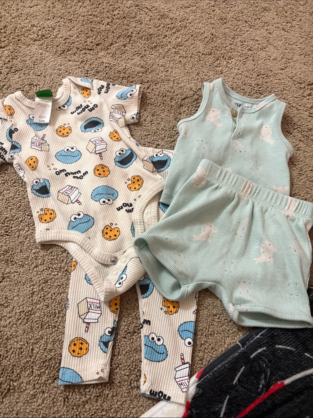 Cookie Monster & Mint Shark Ribbed Baby One-Piece and Tank Set